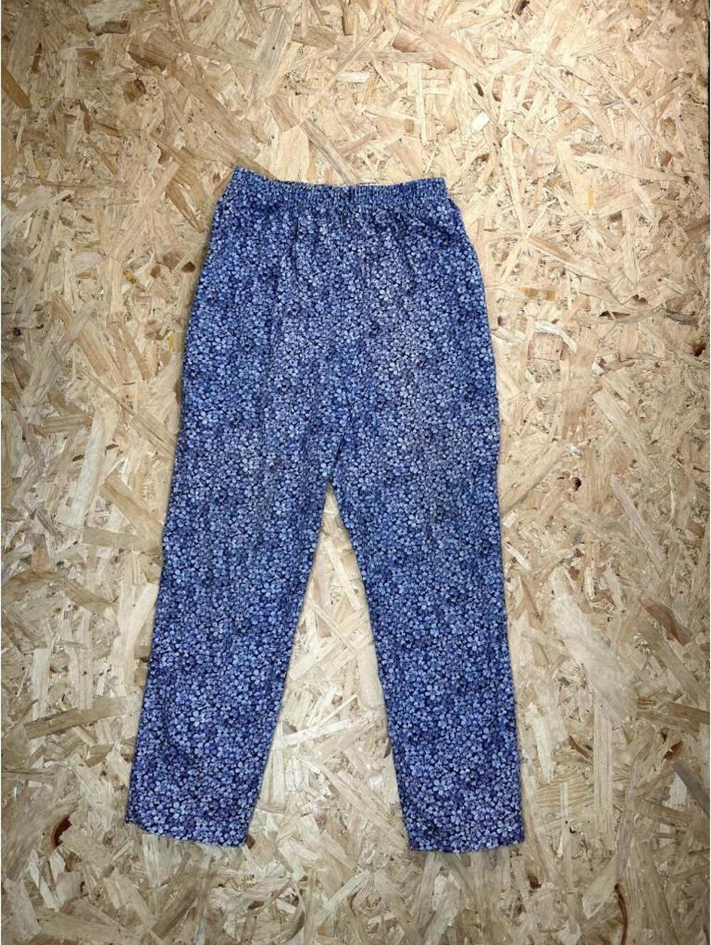 Vicki Wayne Vintage Floral Pants Womens Medium Blue Purple Elastic Waist Casual